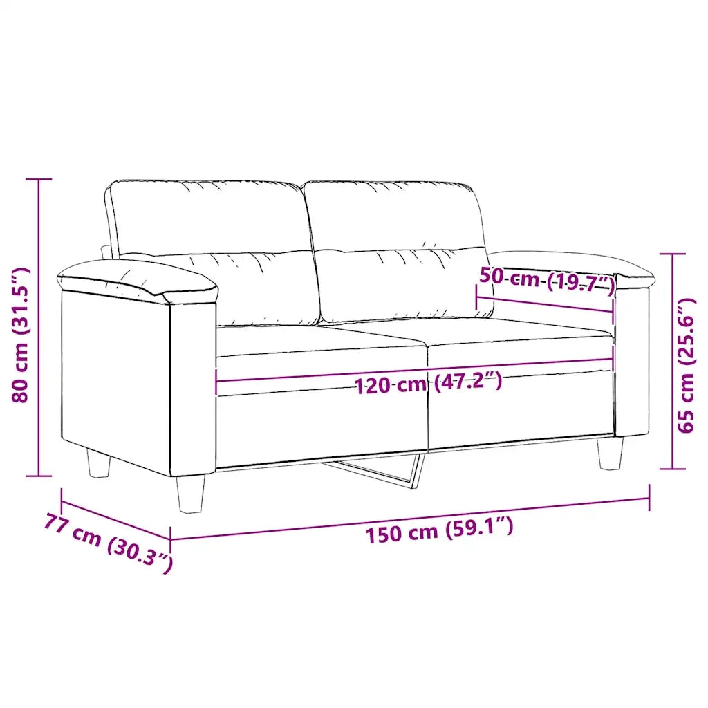 Divano a 2 Posti-Sofa 2 Posti Crema 120 cm in Tessuto Microfibra