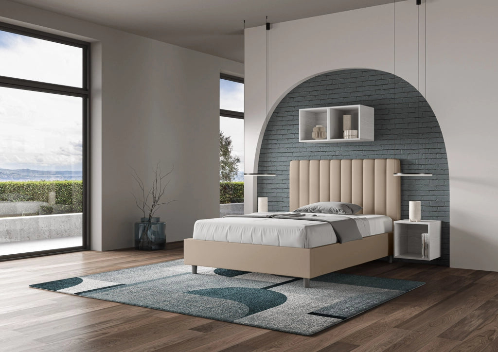 BS COM Letto una piazza e mezza con rete imbottito 130x190 similpelle tortora