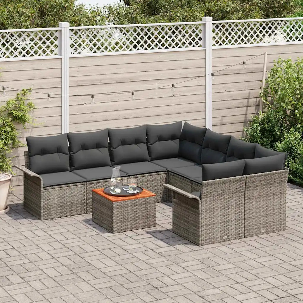 Set Divano da Giardino con cuscino 9 pcs Grigio polyrattan 3347307