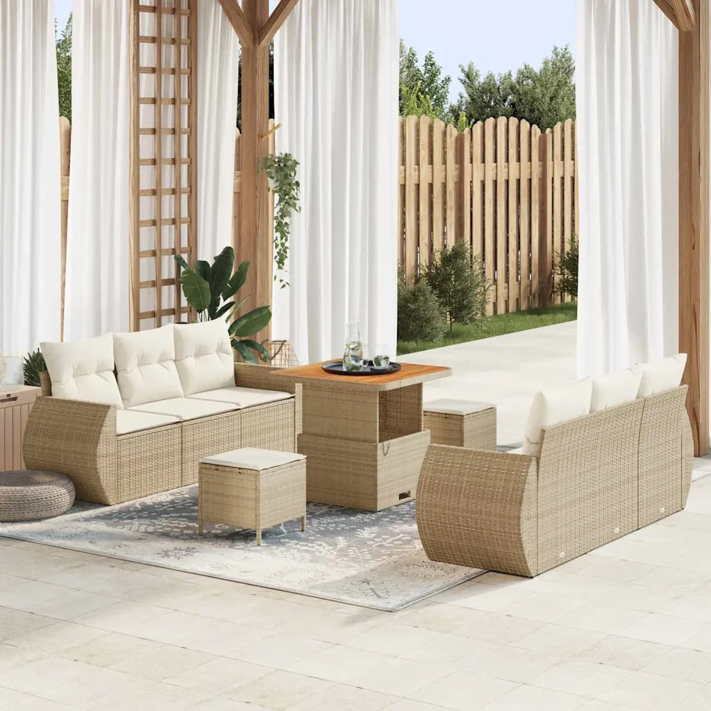 Set Divano da Giardino 9 pcs Beige e Crema polyrattan