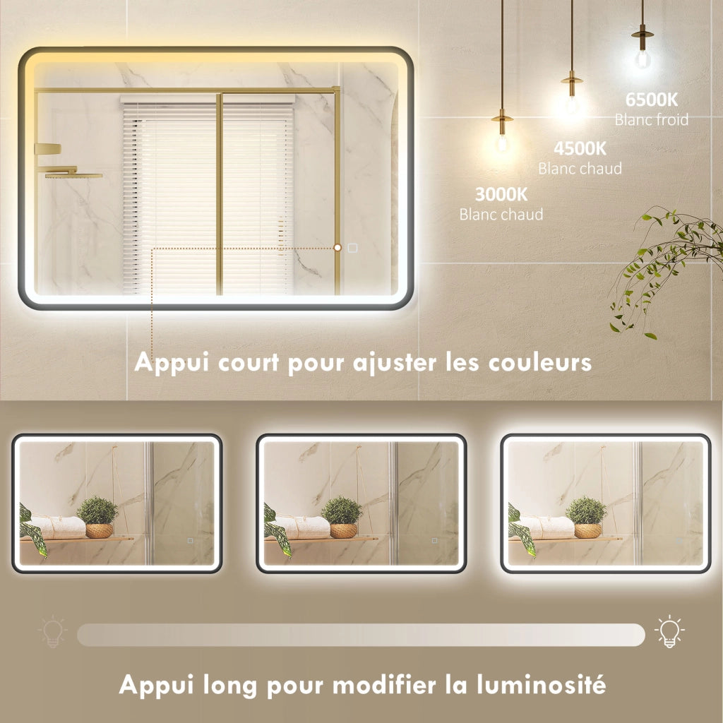 Specchio bagno LED 90x60cm ¨C Xylo ¨C illuminazione parete anti-appannamento 3 colori dimmerabile nero