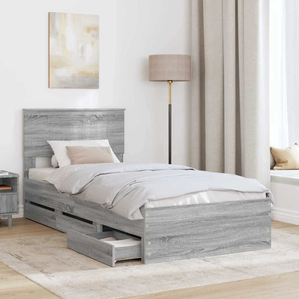 Letto singolo | Letto per adulti | Struttura del letto Grigio Sonoma Legno Ingegnerizzato