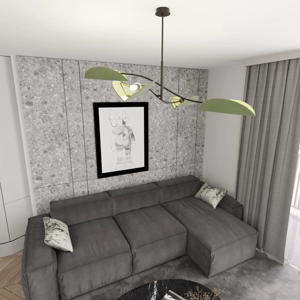 Plafoniera Moderna Ares Acciaio Nero Verde 4 Luci E14 Ip20