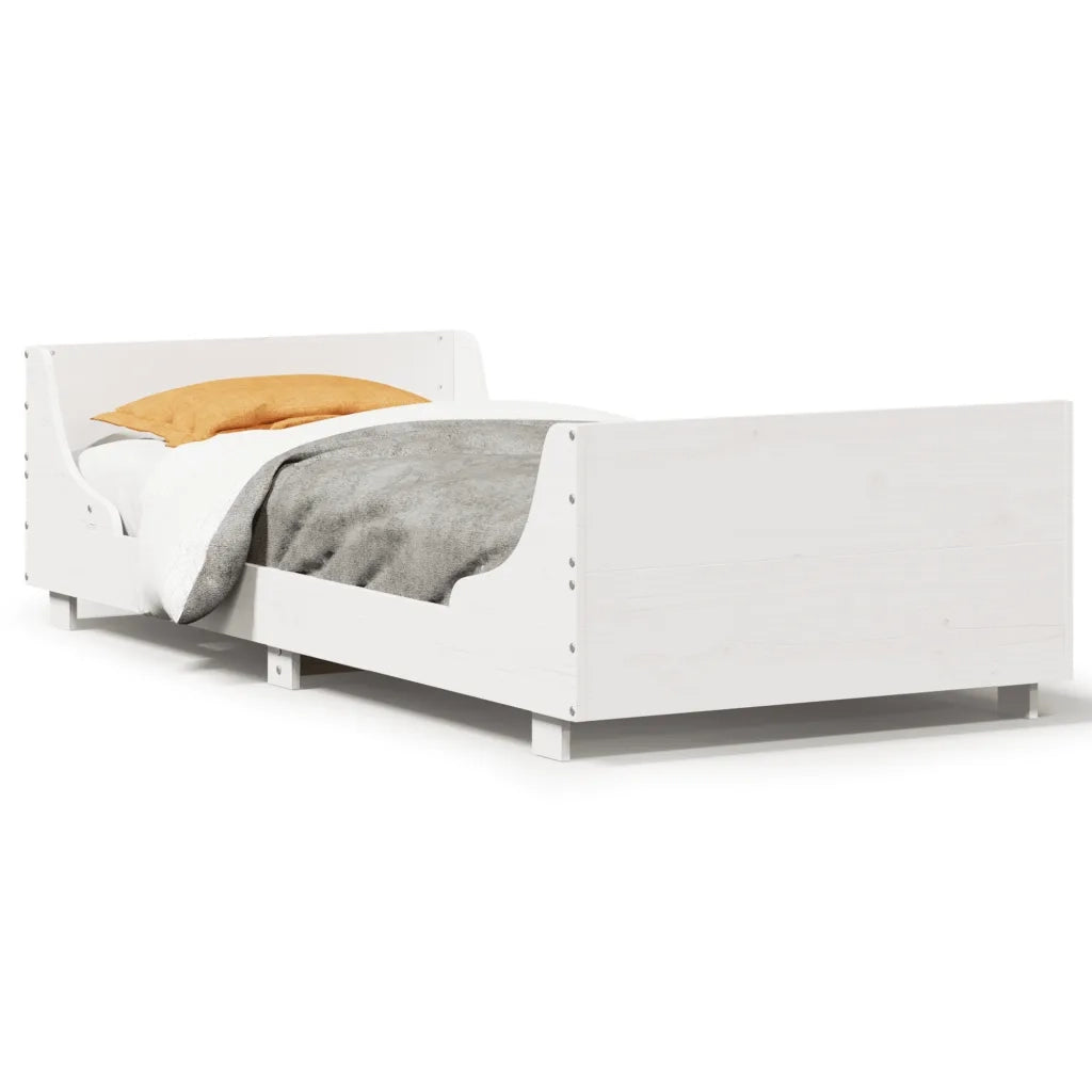 Letto singolo | Letto per adulti | Giroletto senza Materasso Bianco 100x200 cm Legno Massello Pino