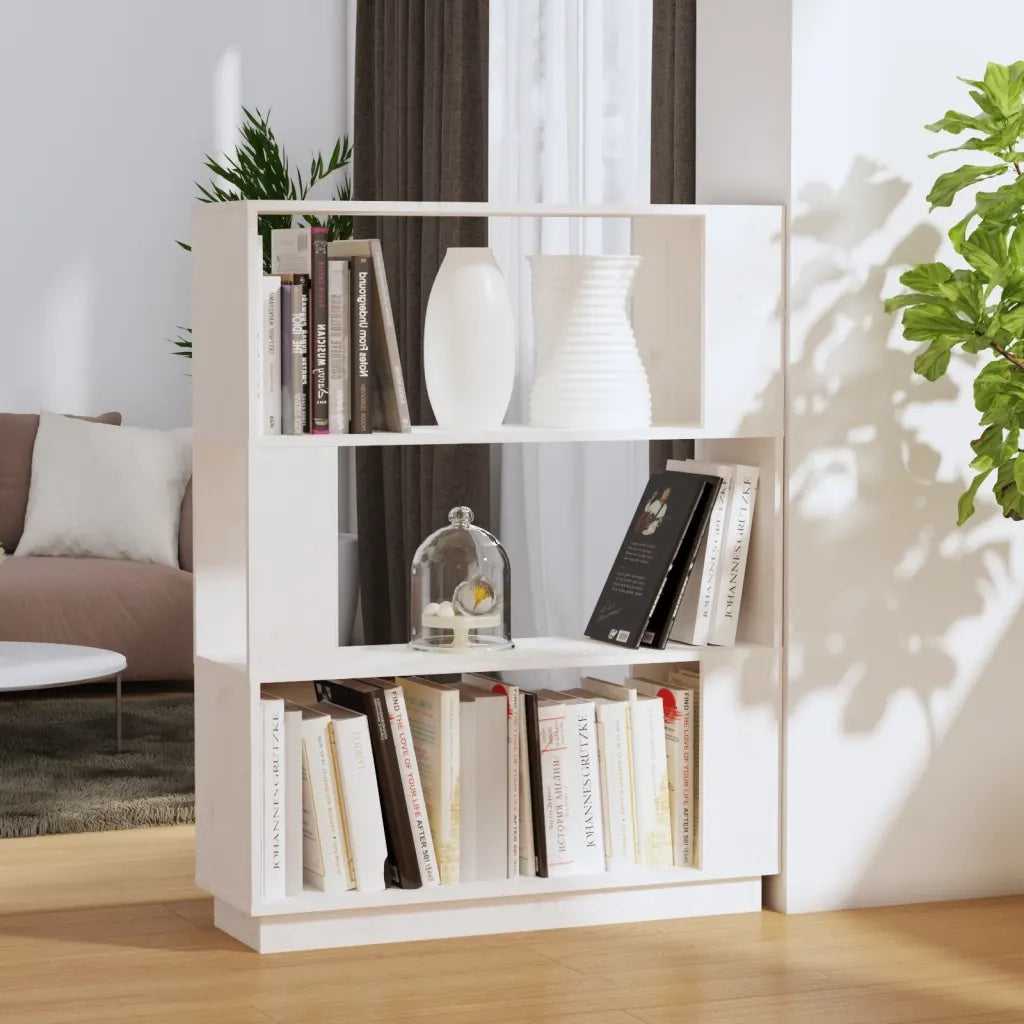 Libreria Divisorio-Scaffale per Libri-Mobile di Stoccaggio Bianco 80x25x101 cm Legno Massello di Pino