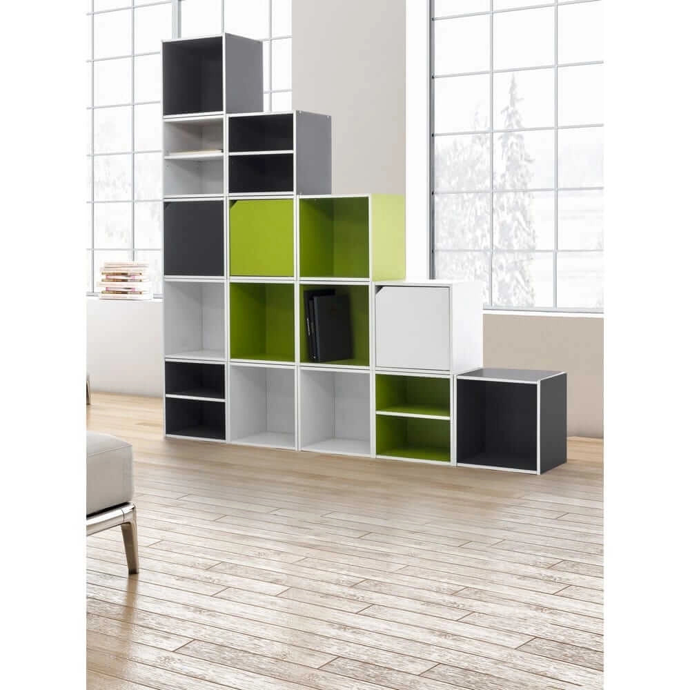 Cubo Modulare con Mensola in Legno Verde per Soggiorno - NIXO