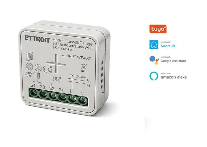 Modulo Smart WiFi 1CH per Cancelli Garage ed Elettroserrature da Incasso Compatibile Tuya Alexa Google