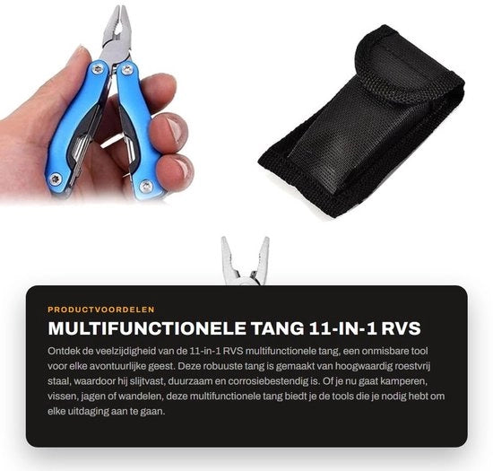 Multitool 11-in-1 - Lame in Acciaio Inossidabile - Oltre a Funzionale Tasca - Adatto per Campeggio - Duraturo e Resistente alla Corrosione - Lame Multifunzione