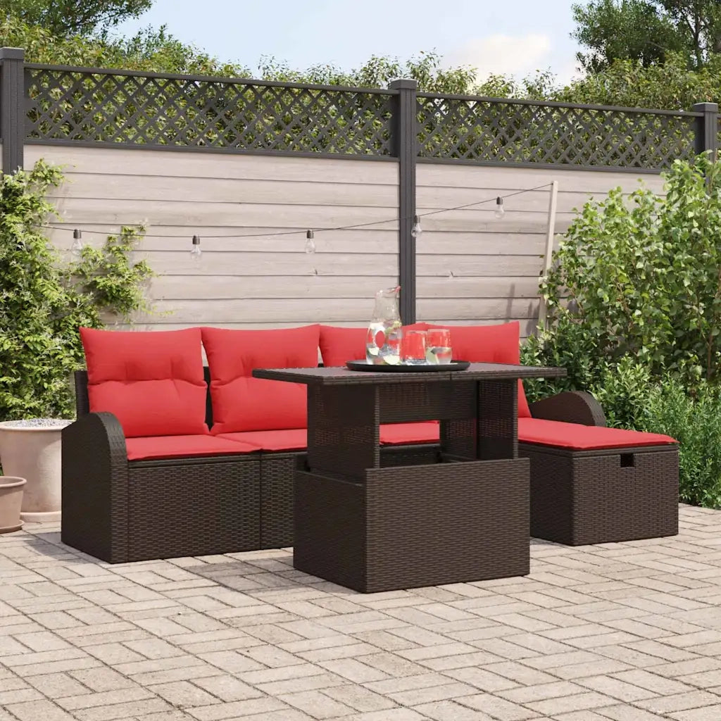 Set Divano da Giardino con cuscino 6 pcs Marrone Poly Rattan 3361083