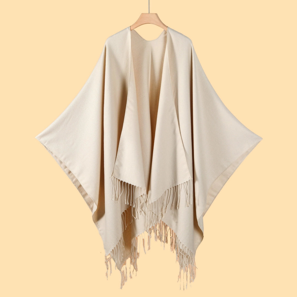 Sciarpa da donna in stile streetwear europeo e americano, scialle/mantella caldo/a doppio uso in tinta unita con nappe per autunno e inverno.