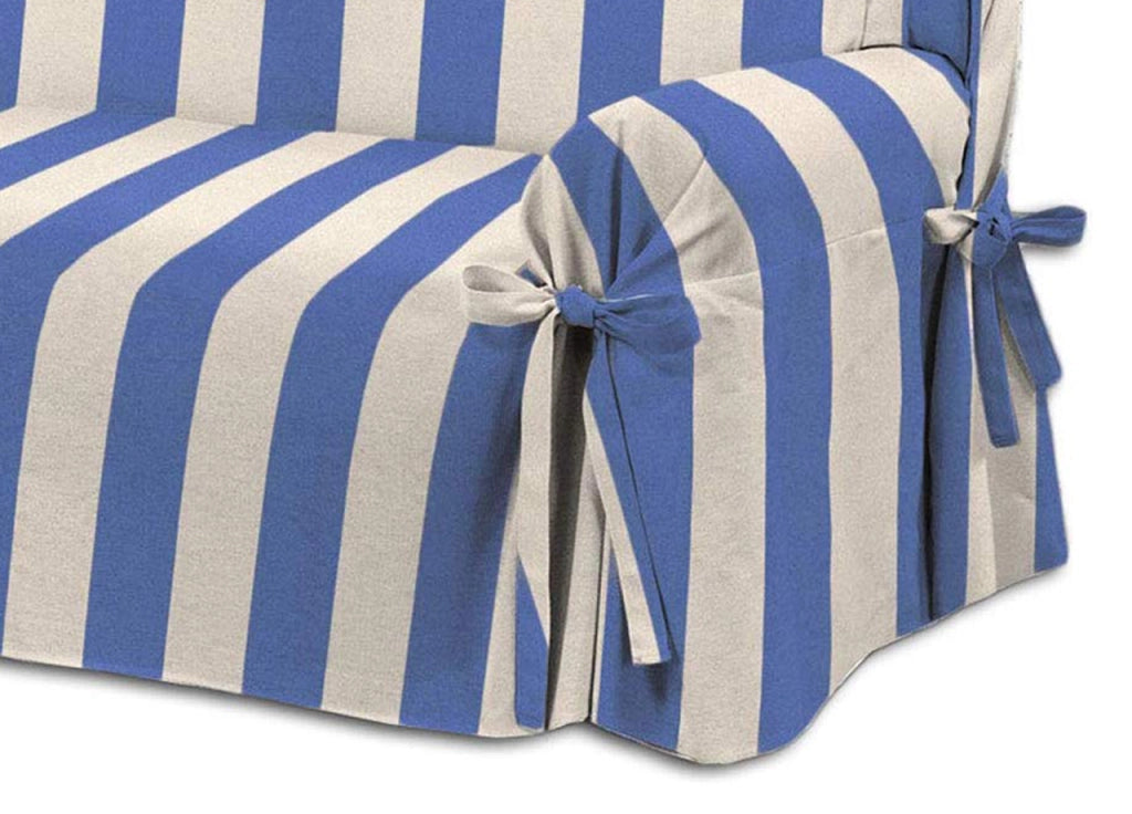 Copridivano Fodera Telo Protezione Divano Con Laccetti Fiocco Dis Riga Larga Blu - 2 Posti - Blu