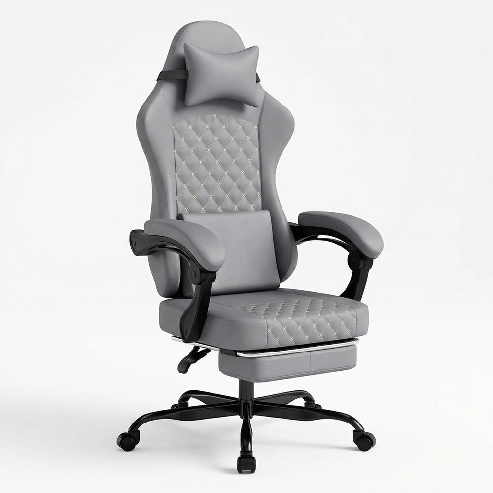 Sedia da gaming in PVC - Xylo - Massaggio e poggiapiedi, capacit¨¤ 150 kg, grigio