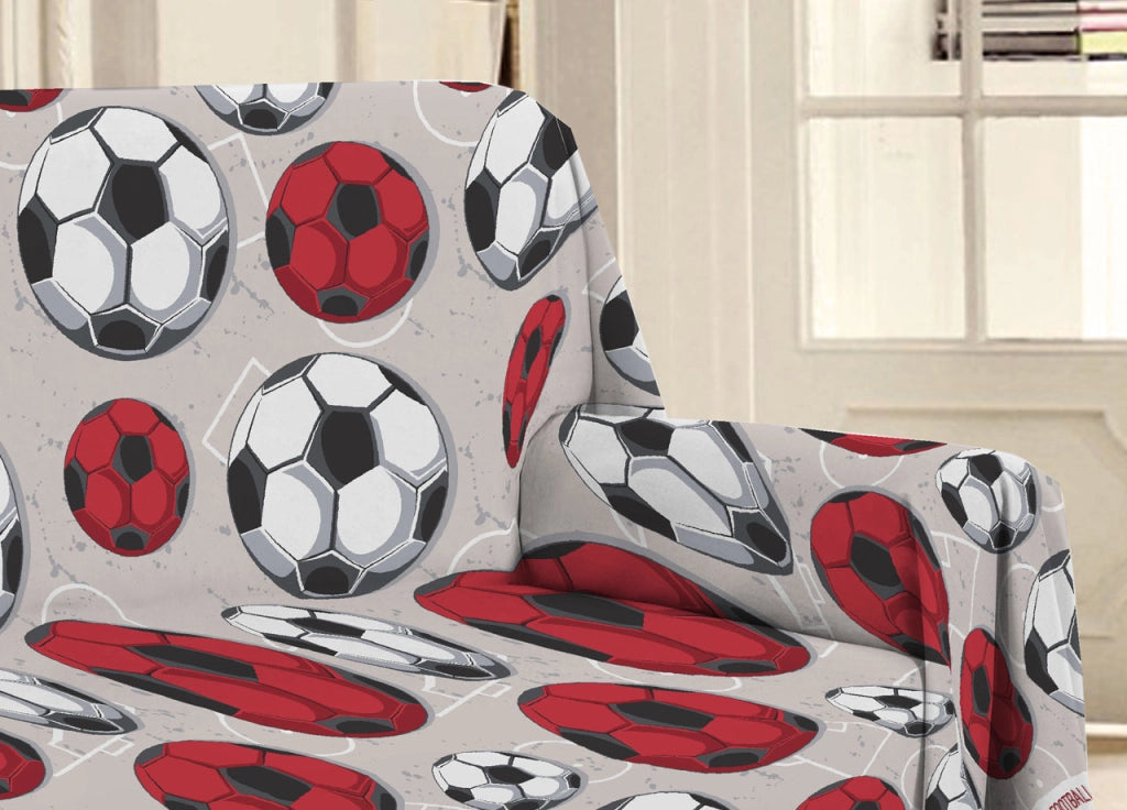 Telo Arredo Multiuso Linea Pensieri Delicati In 100% Cotone Disegno Calcio - Singolo - Rosso