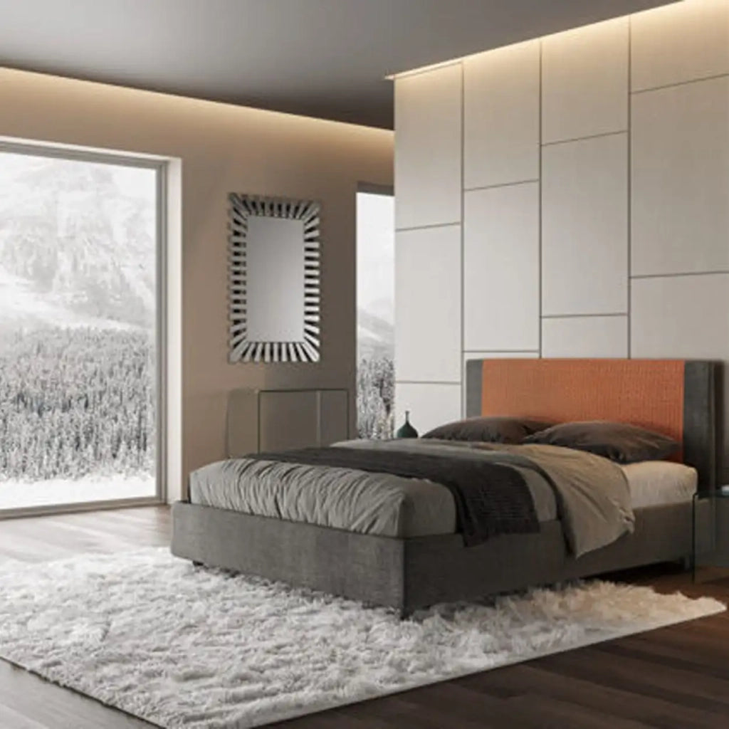 Letto matrimoniale con rete imbottito 160x210 tessuto Labirinto 4 arancio Rosal