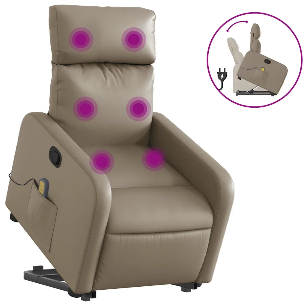 Divano Sedia-Poltrona Alzapersone Massaggi Reclinabile Cappuccino Similpelle 256008