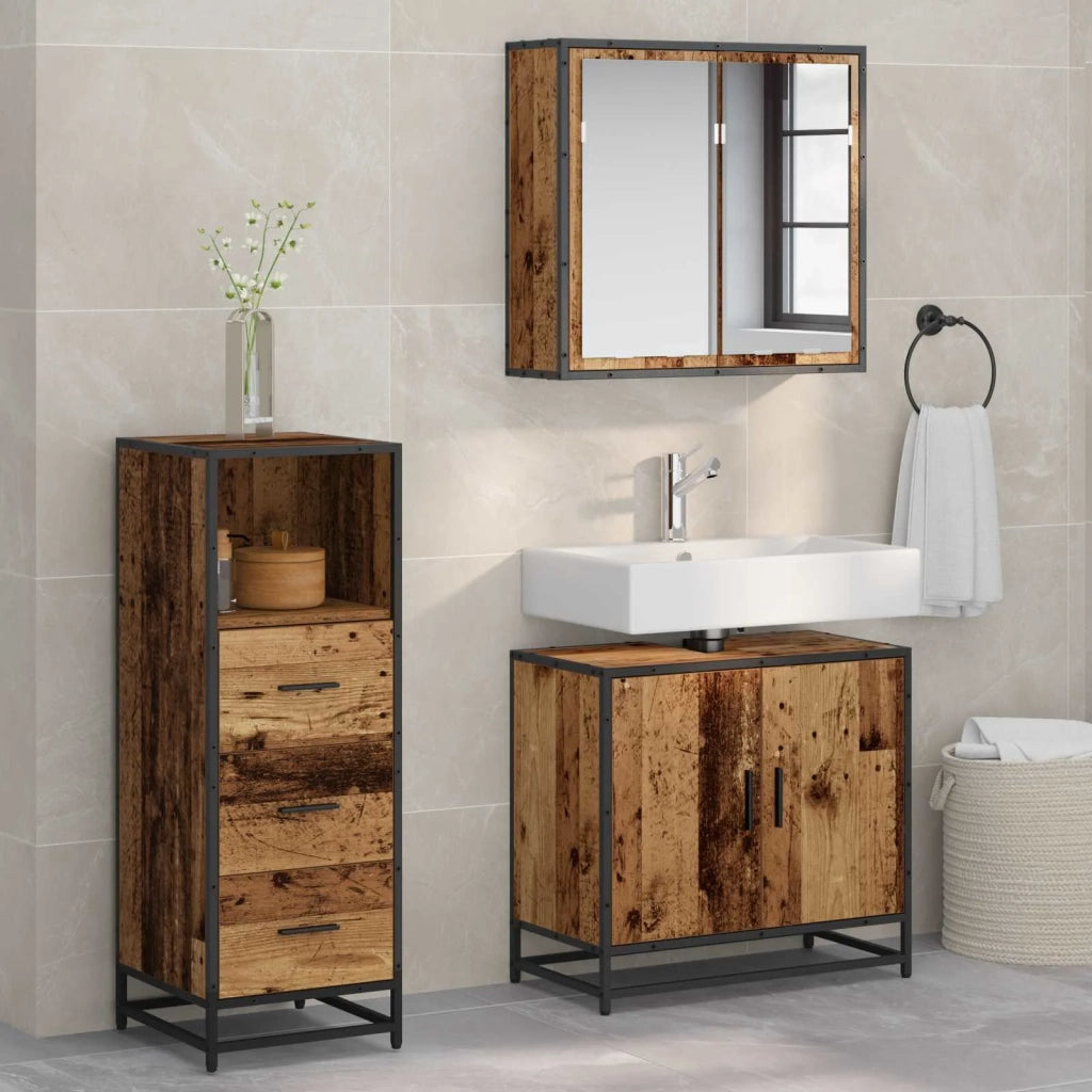 Set di mobili per il Bagno | Armadio da bagno con cassetto 3 pz Legno vecchio