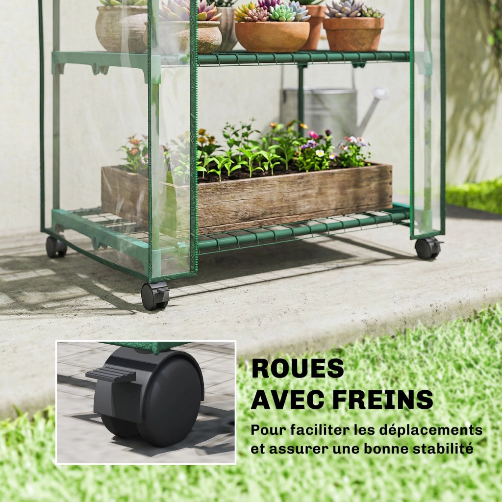 Serra da giardino mini con 3 ripiani ¨C Xylo ¨C PVC trasparente con ruote 69x49x130 cm