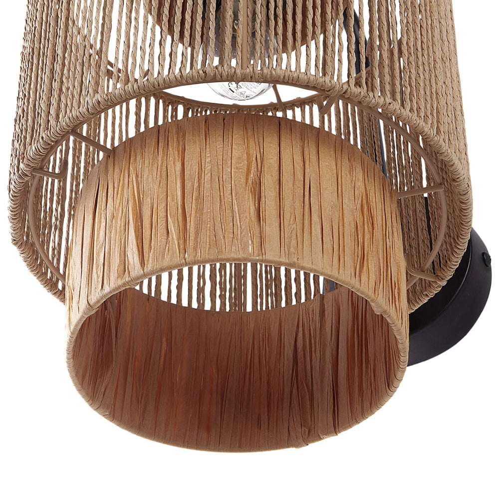 Set di 2 lampade da parete in rafia naturale con base in metallo stile boho naturale elegante