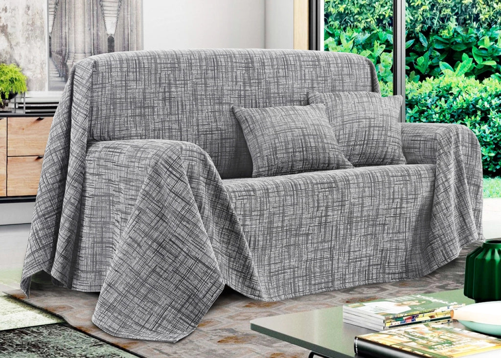 Telo Arredo Copridivano Multiuso Copritutto Misto Cotone Modello Multirighe - 300x260 - Silver