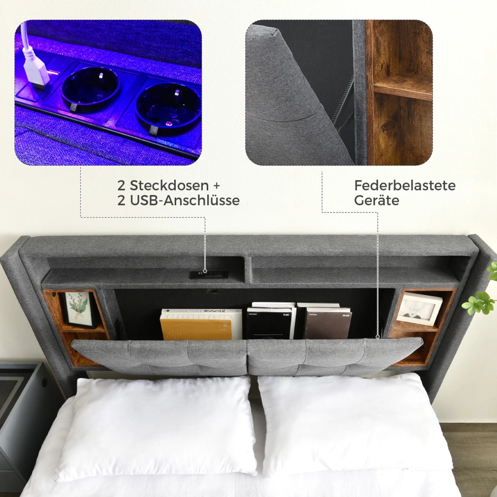letto imbottito legno grigio 140 x 200 cm