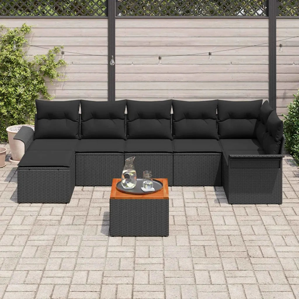 Set Divano da Giardino con archiviazione 8 pcs Nero polyrattan