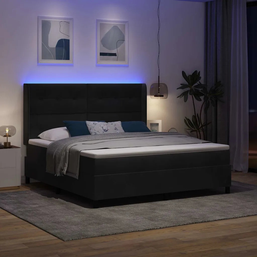Letto a molle con materasso con led Nero 180 x 200 cm Velluto