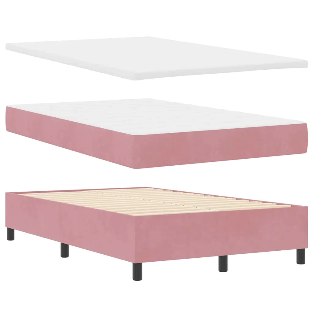 Letto a molle con materasso Rosa 120 x 190 cm Velluto