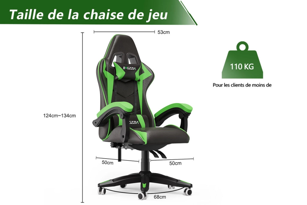 Sedia da gioco,  Sedia da gioco ergonomica, altezza regolabile, schienale reclinabile, braccioli e poggiatesta, nero-verde