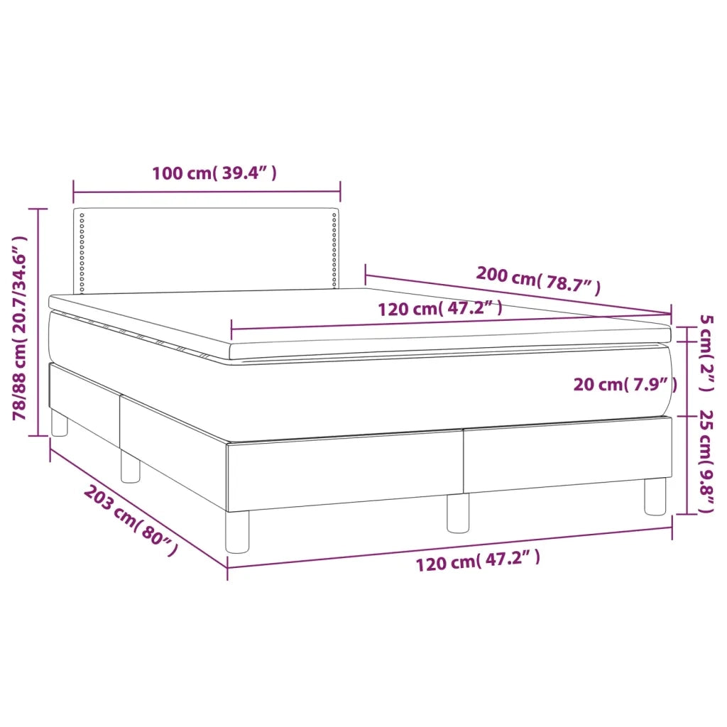 Letto a Molle Materasso e LED Marrone Scuro 120x200 cm Tessuto 3133064