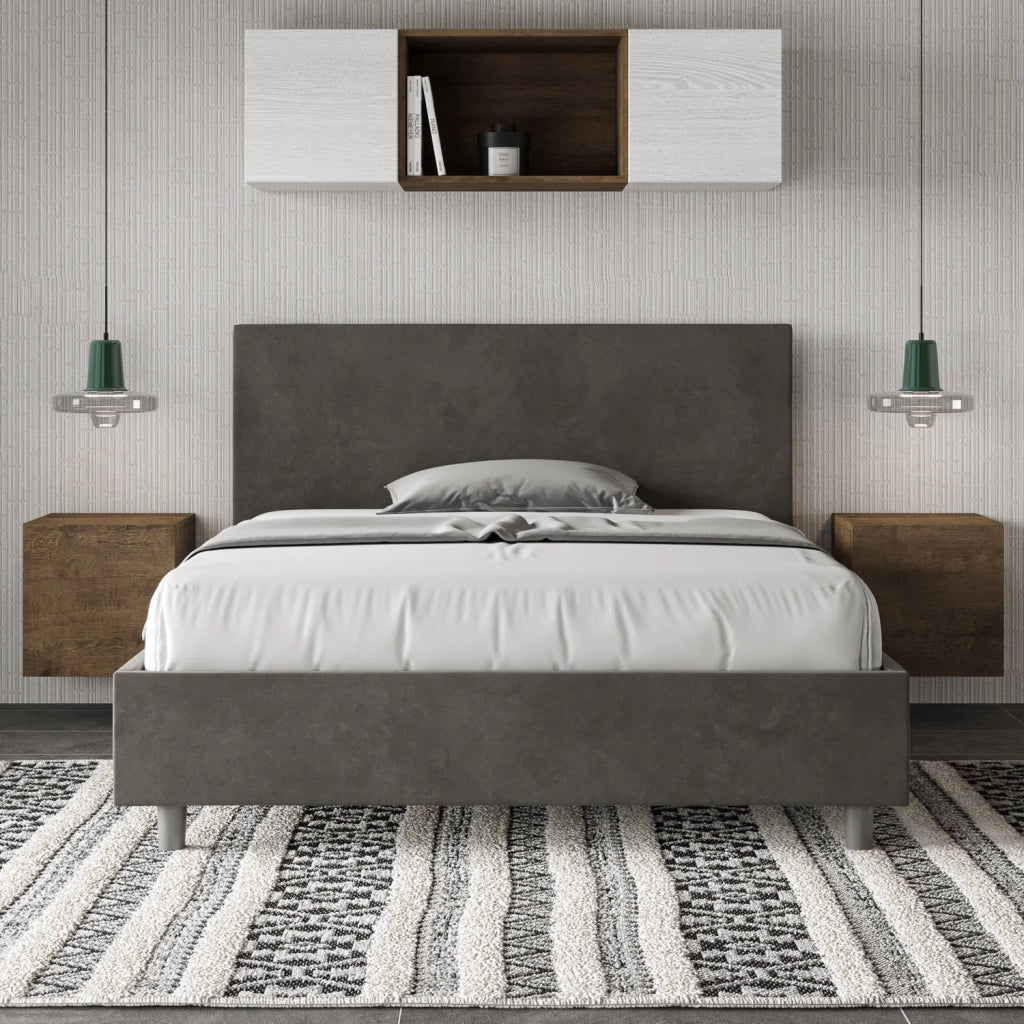 BS COM Letto una piazza e mezza con rete imbottito 130x200 microfibra grigio