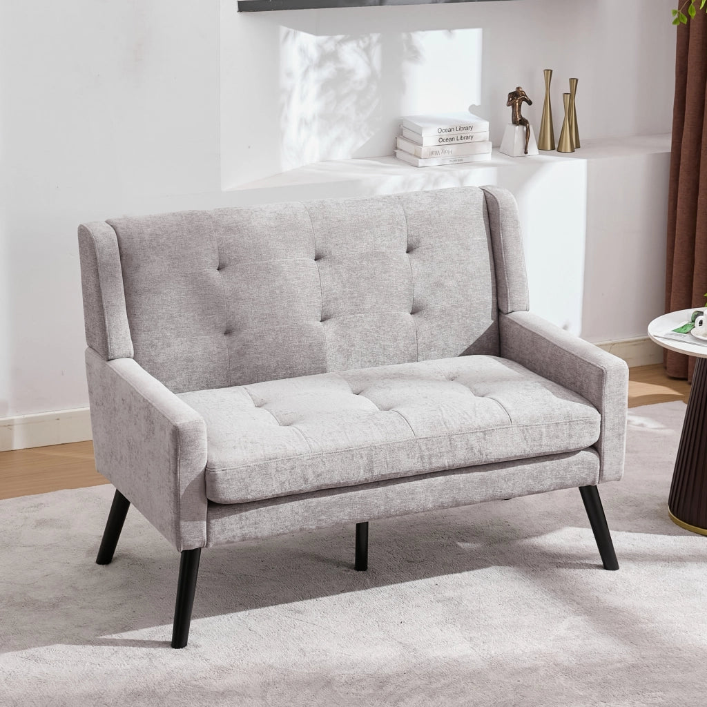 Poltrona Panca 2 Posti in Tessuto Lino ¨C MINIMAL ¨C Gambe in Legno Massello, Seduta Imbottita