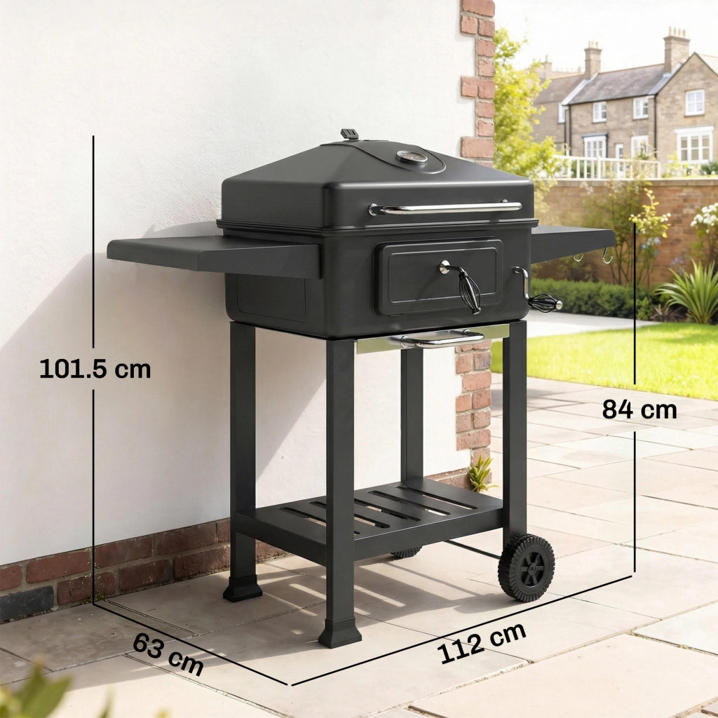 Barbecue a Carbone Affumicatore Portatile ¨C Zephmum ¨C Nero con Ventilazione Termometro Mensole