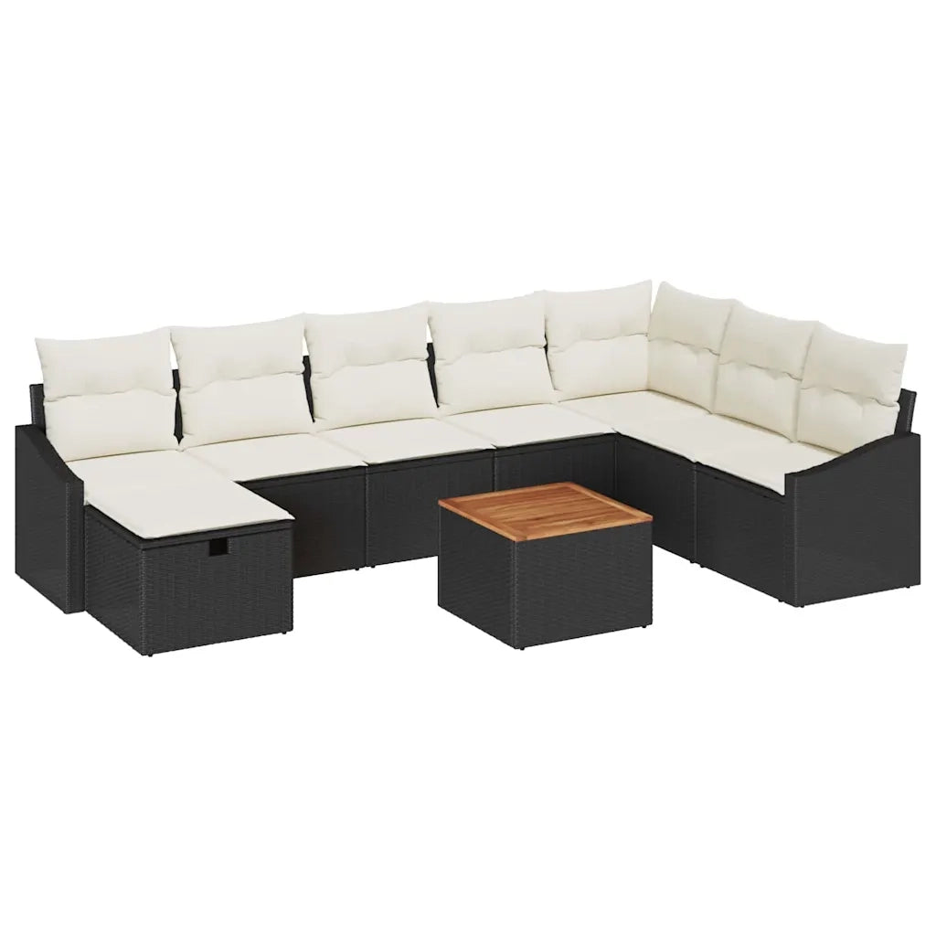 Set Divano da Giardino con cuscino 9 pcs Nero polyrattan