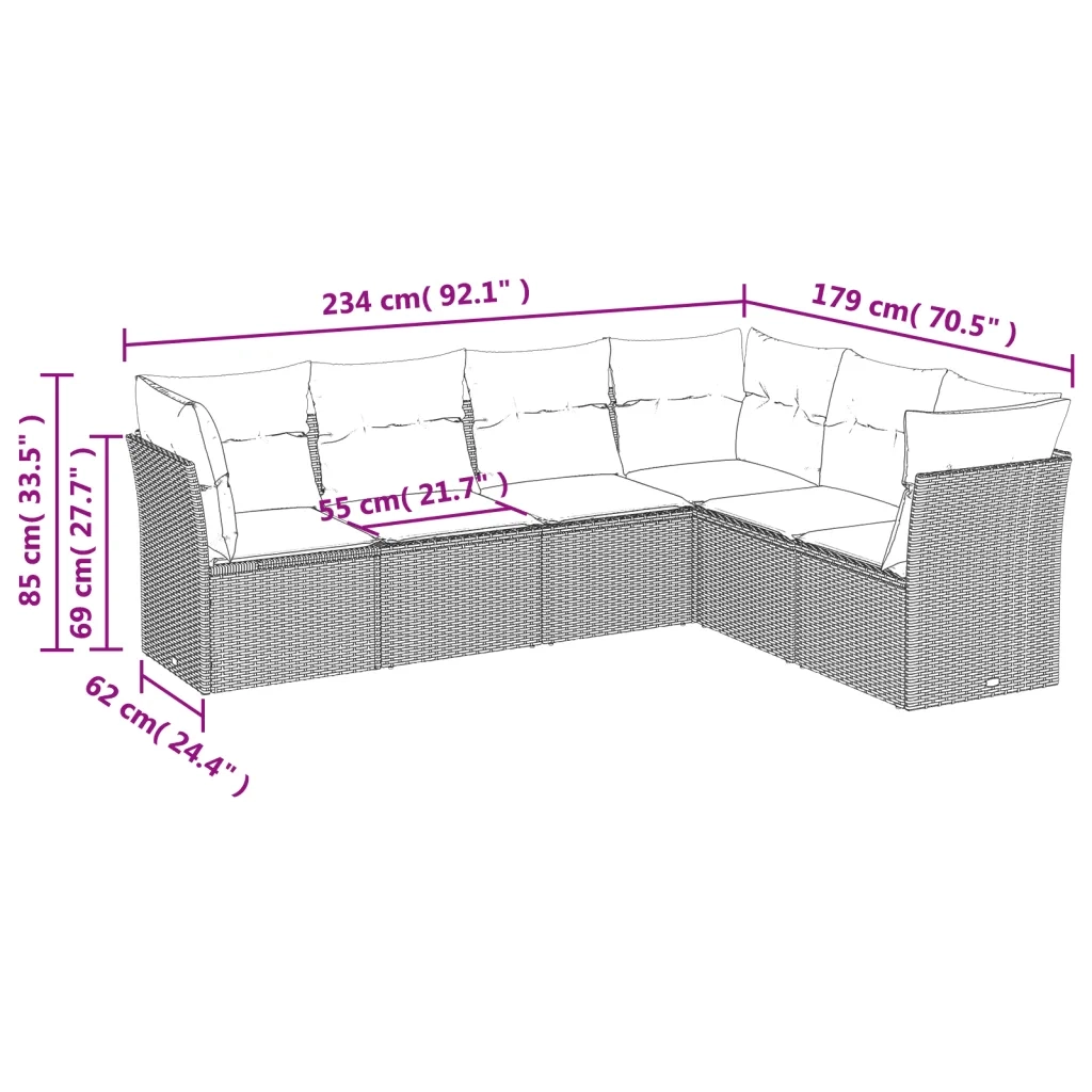 Set Divano da Giardino 6 pz con Cuscini Nero in Polyrattan 3249514