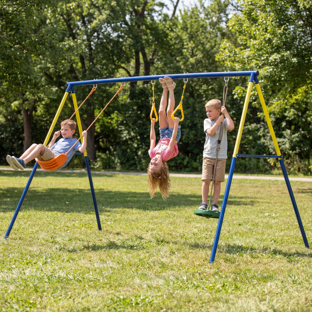 Altalena per Bambini 3 in 1 con Altalena Classica, Anelli e Altalena in Piedi ¨C Zephmum ¨C 285x160x181 cm