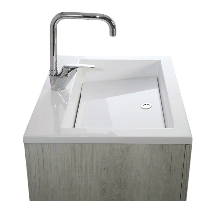 Mobile Lavatoio Vasca Zeus in MineralMarmo Apertura a 2 Ante 60x46x84 cm Olmo Bianco