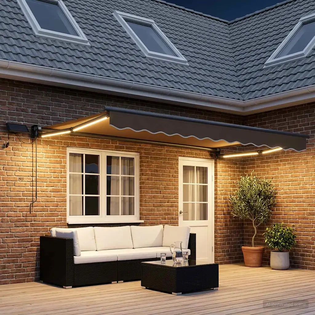 Tenda retrattile manuale con LED Tortora 3426362