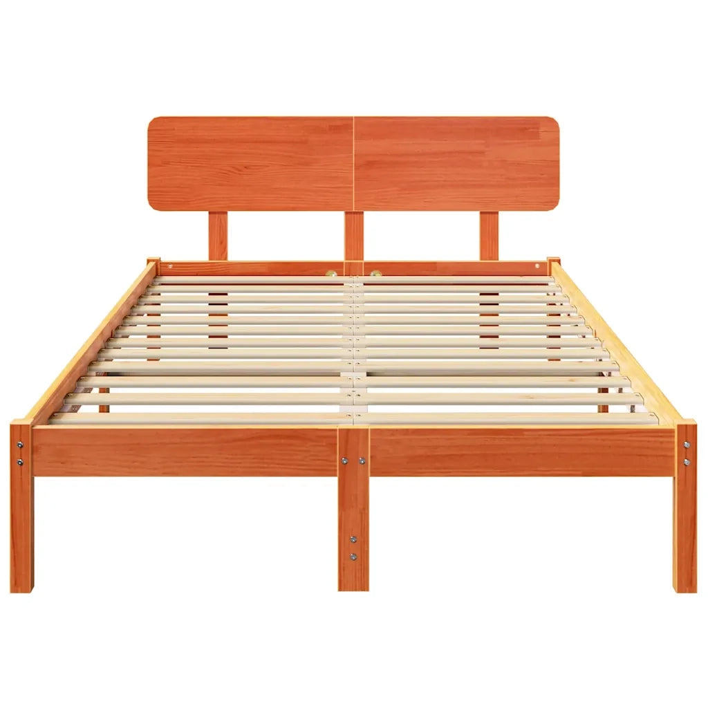 Letto matrimoniale | Letto per adulti | Struttura del letto Marrone cerato 135 x 190 cm Pino massello