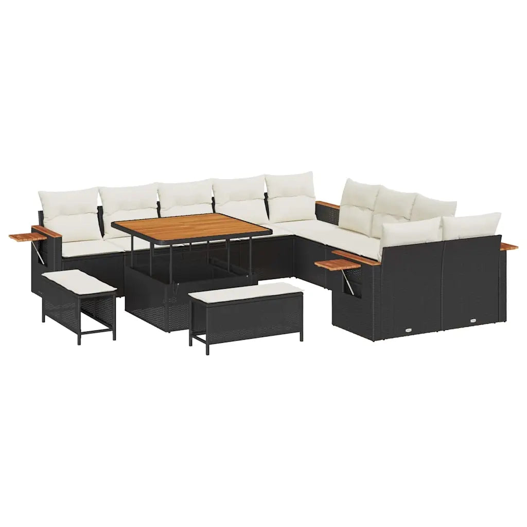 Set Divano da Giardino 17 pcs Nero e Crema polyrattan