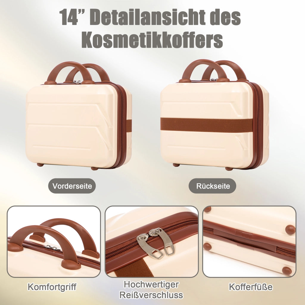 Set di 4 valigie rigide con ruote girevoli a 360 gradi e manico telescopico a 3 livelli in ABS beige con beauty case