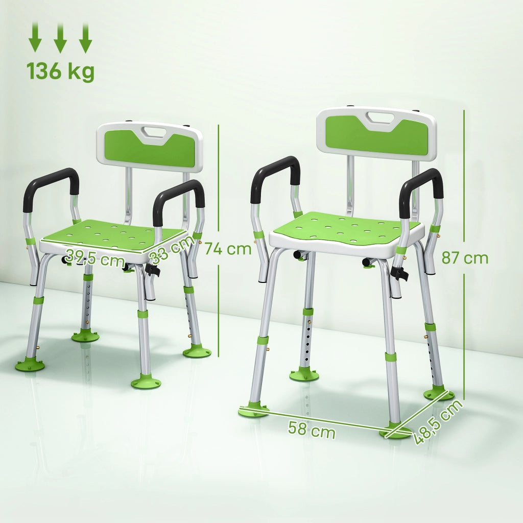Sgabello da Doccia ¨C Xylo ¨C Altezza Regolabile Bianco e Verde 56,5x53,5x87cm