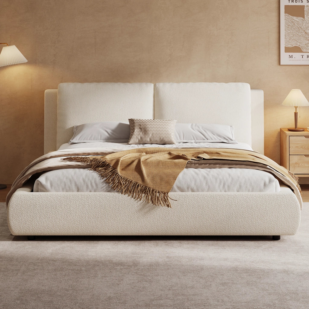 letto imbottito bouclé beige 180 x 200 cm