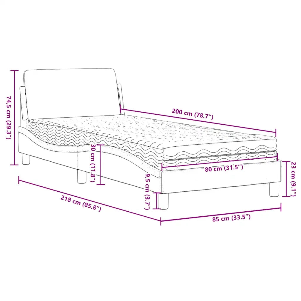 Letto con Materasso-Struttura Letto con Materasso Dover Verde Scuro 80x200 cm in Velluto