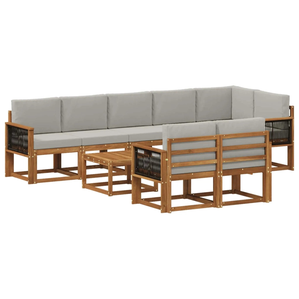 Set di divani da esterno 9 pz Naturale e Grigio Chiaro 3385332