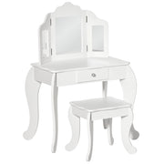 Tavolo da trucco bambini con sgabello e specchio ¨C Minimal ¨C Legno e acrilico bianco 63x40x85.5