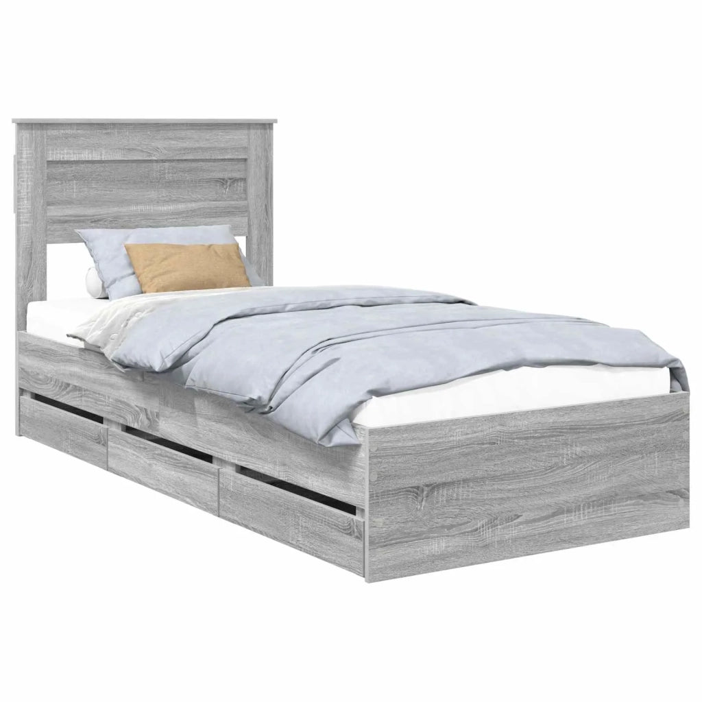 Letto singolo | Letto per adulti | Struttura del letto con cassetto Grigio Sonoma 100 x 200 cm
