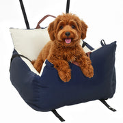 Seggiolino Auto per Cani Piccoli con Guinzaglio di Sicurezza. Sfoderabile e Lavabile. Blu