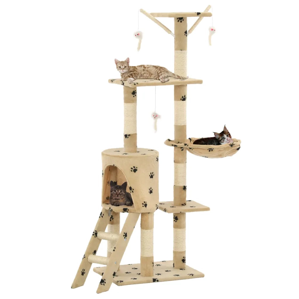 Albero per Gatti e Tiragraffi Sisal 138 cm Zampe Stampate Beige CFW9838659