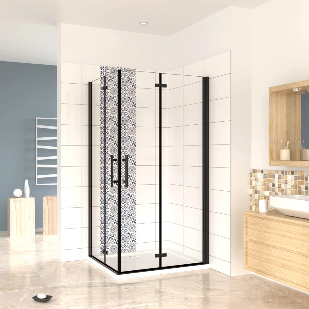 190 cm Box Doccia Angolare Doppia Porta Battente Pieghevole 80x120 cm in Vetro Temperato Trasparente 5 mm Anticalcare Telaio Nero Opaco