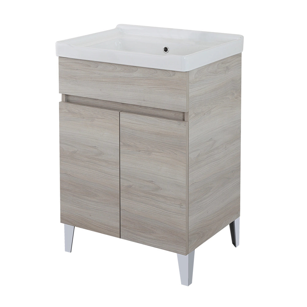 Mobile lavatoio 60x46,8 cm rovere grigio con vasca in ceramica bianca